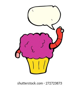 cartoon worm in cupcake with speech bubble
