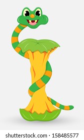 Cartoon worm eaten apple. Vector illustration.