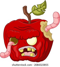 Cartoon worm eaten red apple