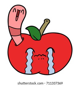 cartoon worm eating an apple