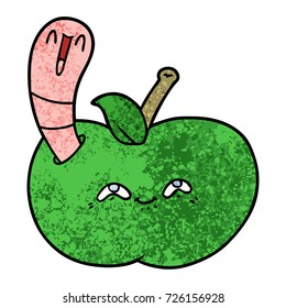 gusano de caricatura en manzana feliz