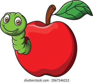 Cartoon worm with red apple