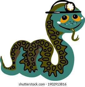 Gusano de caricatura o serpiente con una linterna en la cabeza.