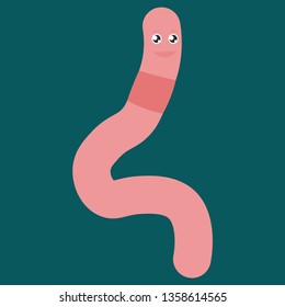 Cartoon worm squirms. Vector illustration on color background.