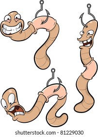 Cartoon worms on hooks