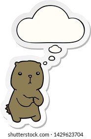desenho animado urso preocupado com bolha de pensamento como um adesivo impresso