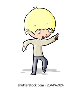caricatura de niño preocupado señalando