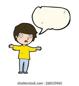 cartoon worried boy with speech bubble