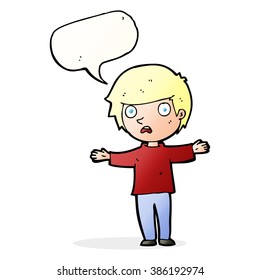 cartoon worried boy with speech bubble