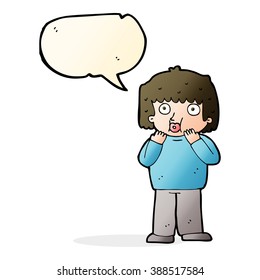 cartoon worried boy with speech bubble