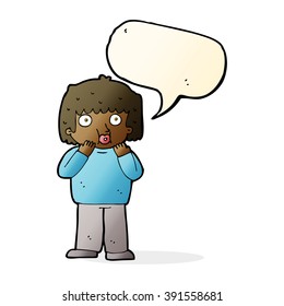 cartoon worried boy with speech bubble