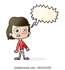 caricatura de niño preocupado con burbuja de habla