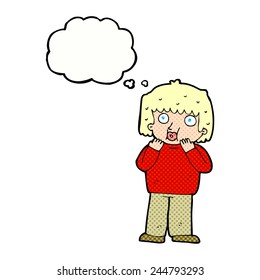 caricatura niño preocupado con burbuja de pensamiento