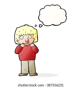 caricatura niño preocupado con burbuja de pensamiento