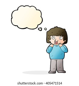 cartoon worried boy with thought bubble