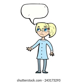 cartoon worried girl with speech bubble