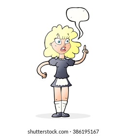 cartoon worried maid with speech bubble