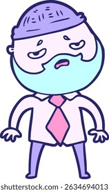 cartoon worried man with beard in bright neon colors