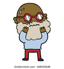 cartoon worried man with beard and spectacles
