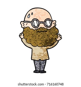 Cartoon besorgte Mann mit Bart und Brille