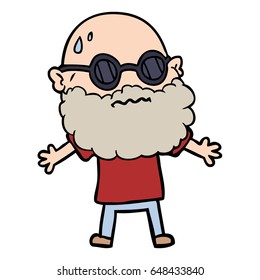 cartoon worried man with beard and sunglasses
