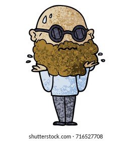 cartoon worried man with beard and sunglasses