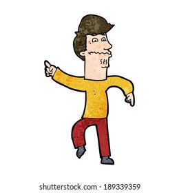 señalando a un hombre preocupado por la caricatura