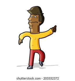 señalando a un hombre preocupado por la caricatura