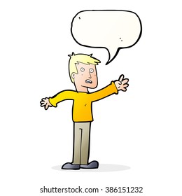 cartoon worried man reaching with speech bubble