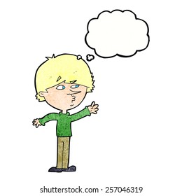 cartoon worried man reaching with thought bubble