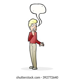 cartoon worried man with speech bubble