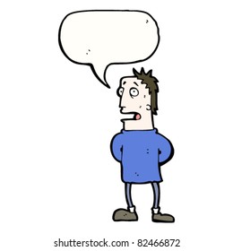 caricatura preocupada hombre con burbuja de habla