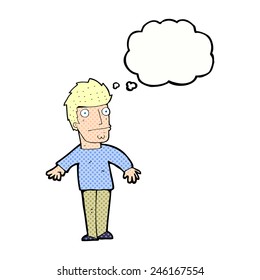 caricatura preocupada hombre con burbuja de pensamiento