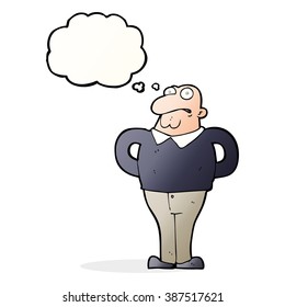 cartoon worried man with thought bubble