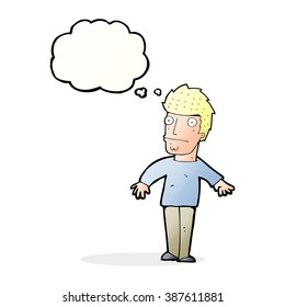 cartoon worried man with thought bubble