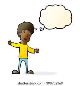 caricatura preocupada hombre con burbuja de pensamiento