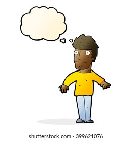 caricatura preocupada hombre con burbuja de pensamiento