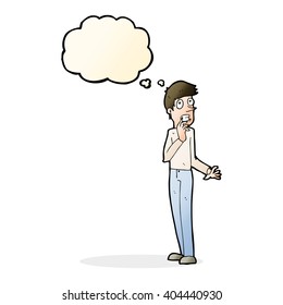 cartoon worried man with thought bubble