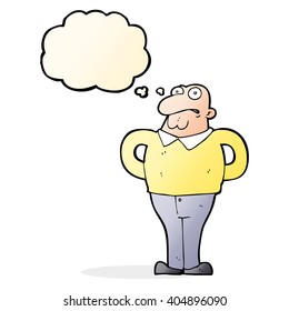cartoon worried man with thought bubble