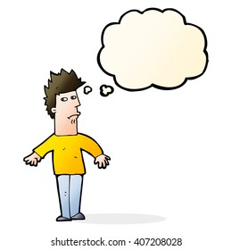 cartoon worried man with thought bubble