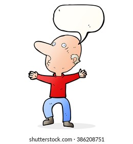 caricatura de hombre de mediana edad preocupado con burbuja de habla