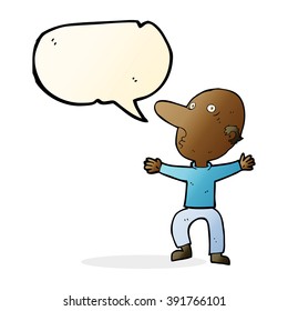 cartoon worried middle aged man with speech bubble