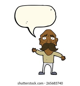 cartoon worried old man with speech bubble