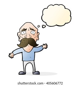 cartoon worried old man with thought bubble