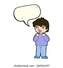 cartoon worried person with speech bubble
