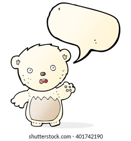 cartoon worried polar bear with speech bubble
