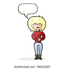 cartoon worried woman with speech bubble