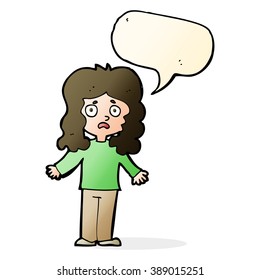cartoon worried woman with speech bubble