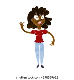 cartoon worried woman waving
