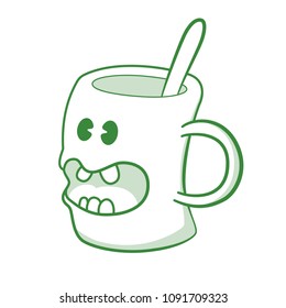 cartoon worry cup with spoon vector sticker